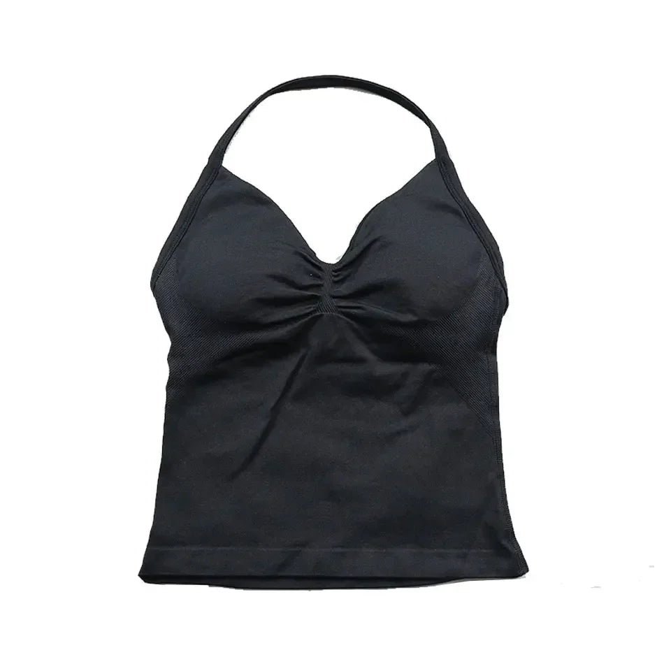 Elite Strappy Yoga Bra Top with crisscross back design, supportive fit, and breathable fabric—perfect for yoga, pilates, or low-impact workouts