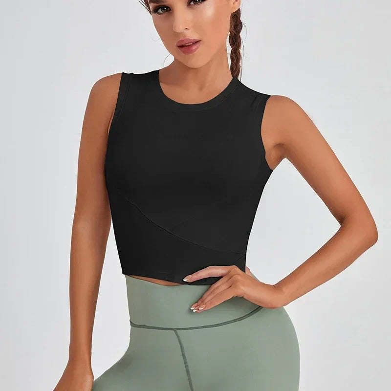 Elite Summer Fit Sports Top with breathable, moisture-wicking fabric and a flattering athletic cut, designed for cool comfort during warm-weather workouts.