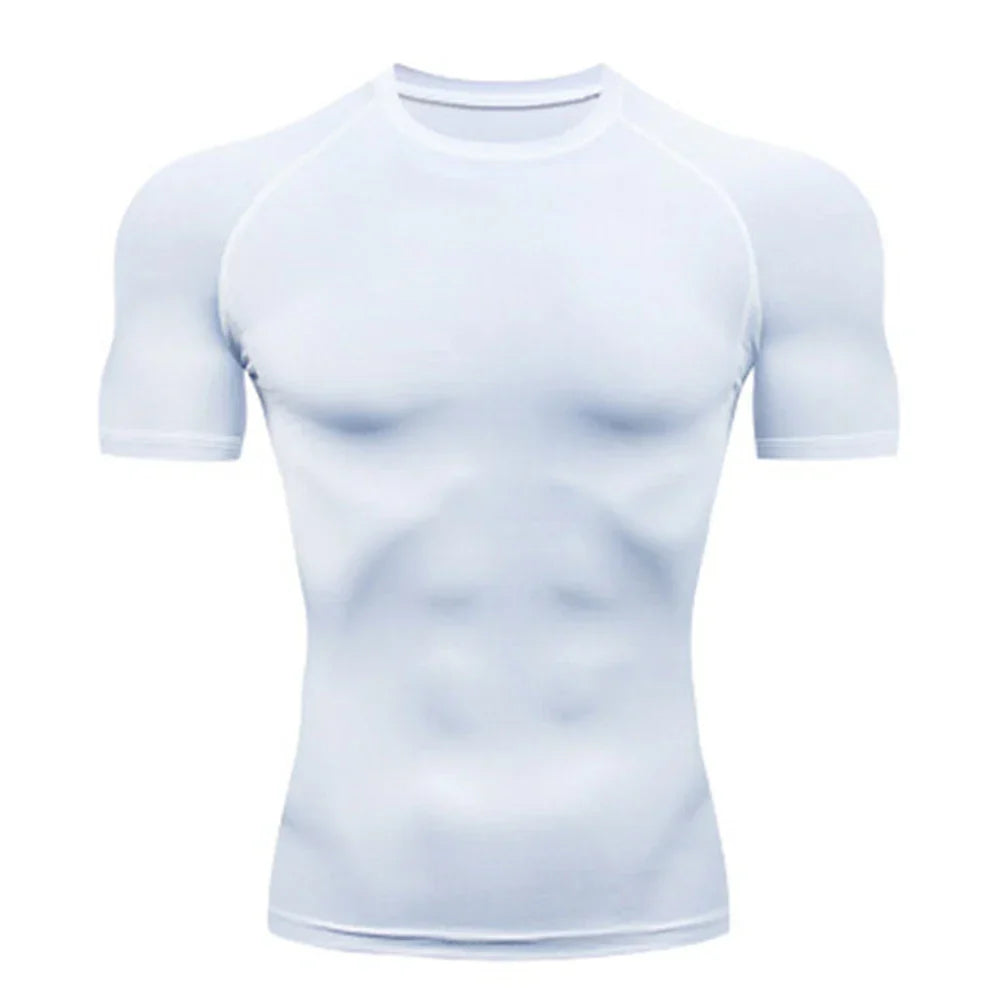 EliteFit Men Compression Tee with snug, muscle-supporting fit, moisture-wicking fabric, and breathable design for enhanced workout performance