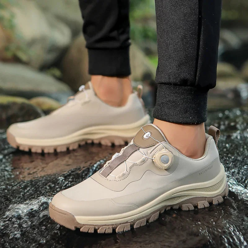 Elite Rotary Hiking Shoes with rugged soles, reinforced support, and breathable materials, designed for stability and comfort on rough outdoor trails