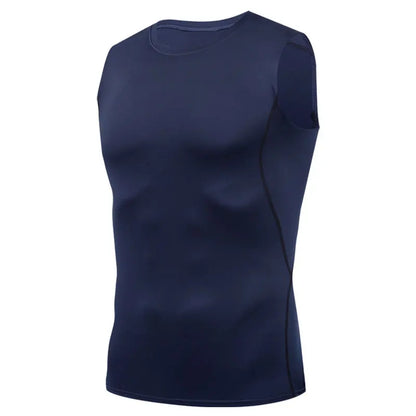 Elite Men Compression Tank with a snug, muscle-supporting fit, moisture-wicking fabric, and sleeveless design ideal for intense training and gym workouts.