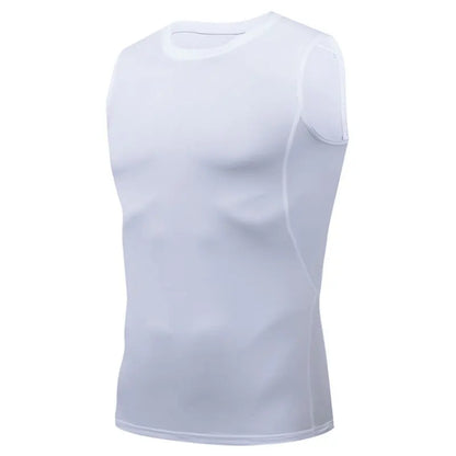 Elite Men Compression Tank with a snug, muscle-supporting fit, moisture-wicking fabric, and sleeveless design ideal for intense training and gym workouts.