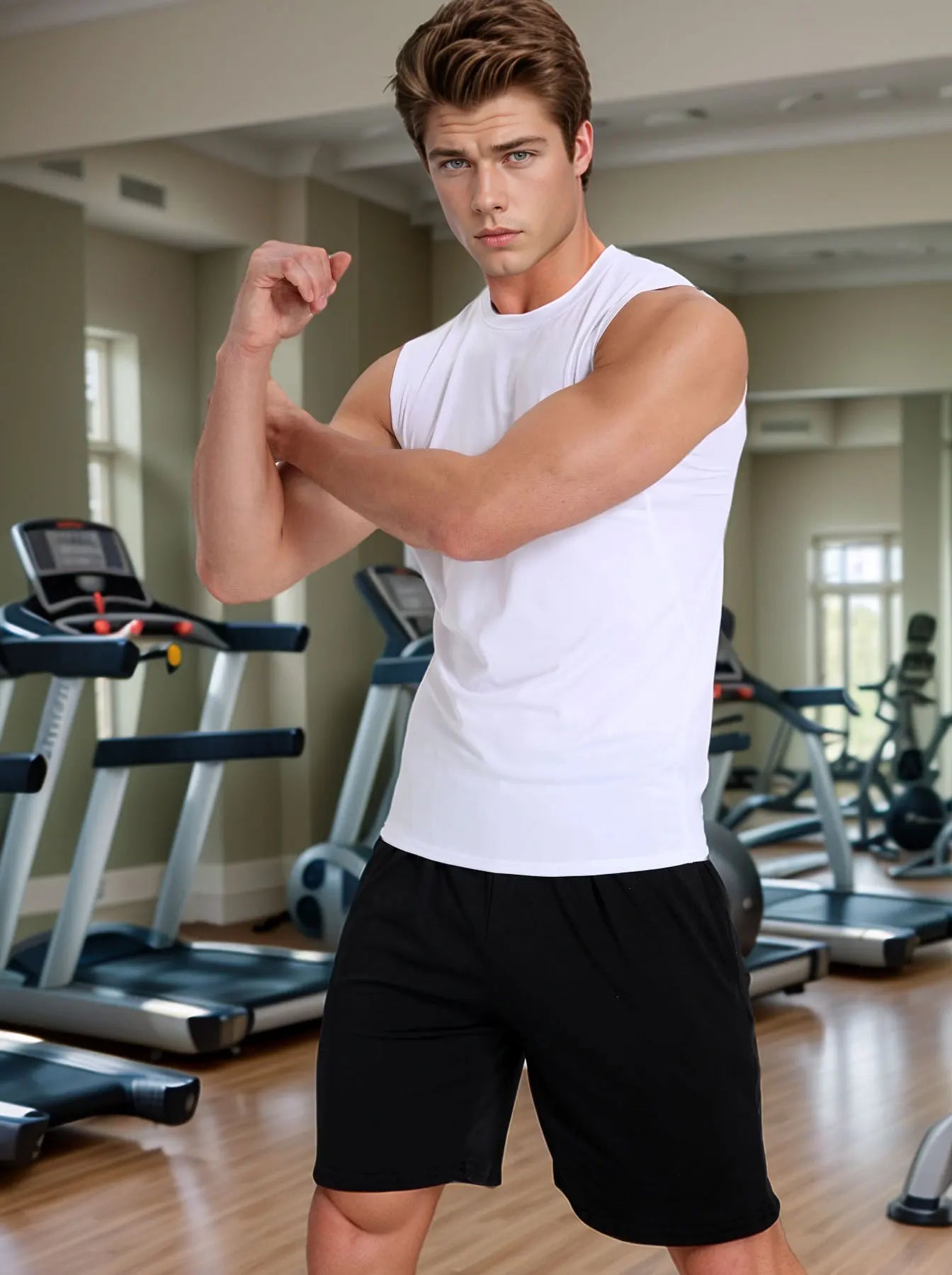 Elite Men Compression Tank with a snug, muscle-supporting fit, moisture-wicking fabric, and sleeveless design ideal for intense training and gym workouts.