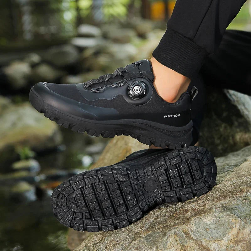 Elite Rotary Hiking Shoes with rugged soles, reinforced support, and breathable materials, designed for stability and comfort on rough outdoor trails