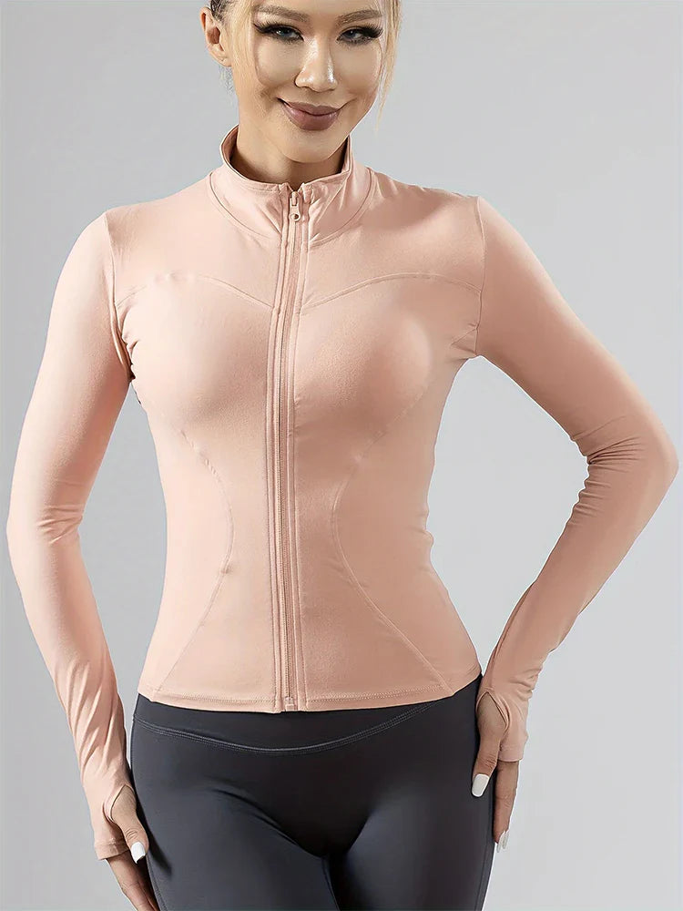 EliteAir Women Fitness Coat with lightweight, breathable fabric, full-zip front, and a fitted design—ideal for layering during workouts or cool-weather training.