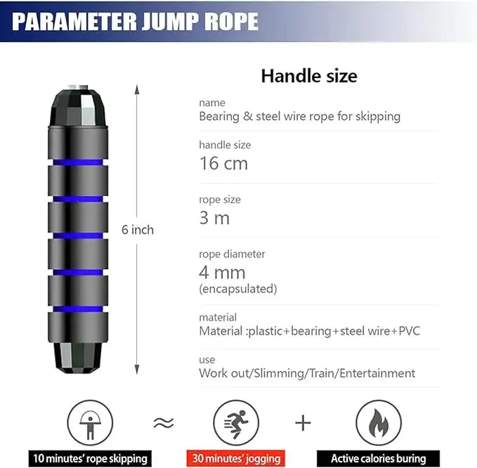 Elite ProJump 2,8/ 3m Steel Wire Jump Rope for CrossFit, Boxing, Fitness & Weight Loss Training