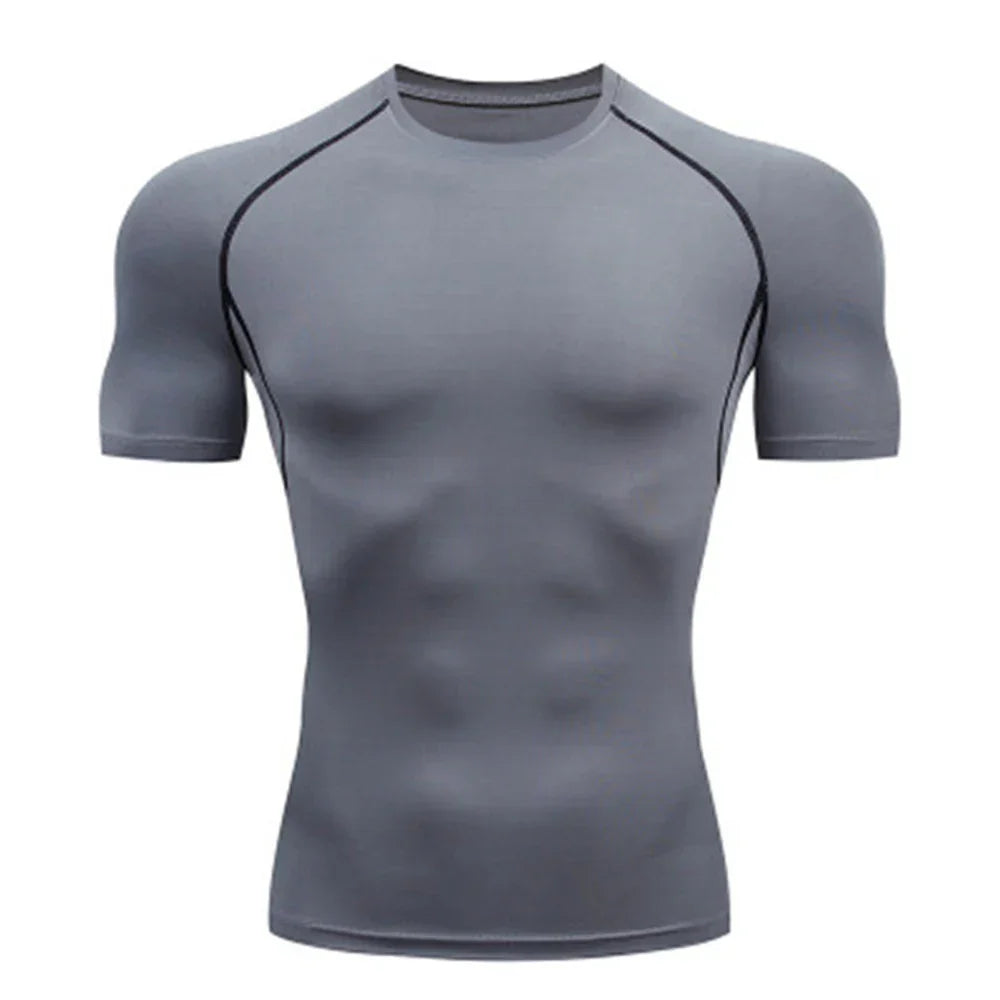 EliteFit Men Compression Tee with snug, muscle-supporting fit, moisture-wicking fabric, and breathable design for enhanced workout performance
