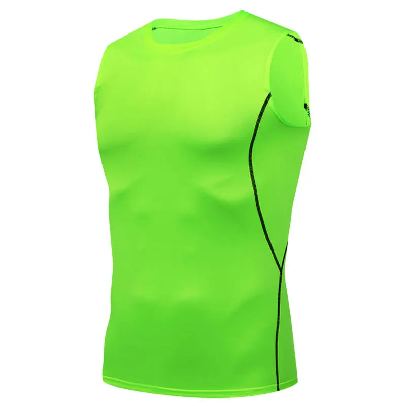 Elite Men Compression Tank with a snug, muscle-supporting fit, moisture-wicking fabric, and sleeveless design ideal for intense training and gym workouts.