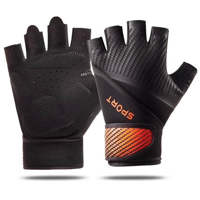 Elite Grip Workout Gloves with padded palms, adjustable wrist straps, and breathable material for enhanced grip and comfort during workouts.