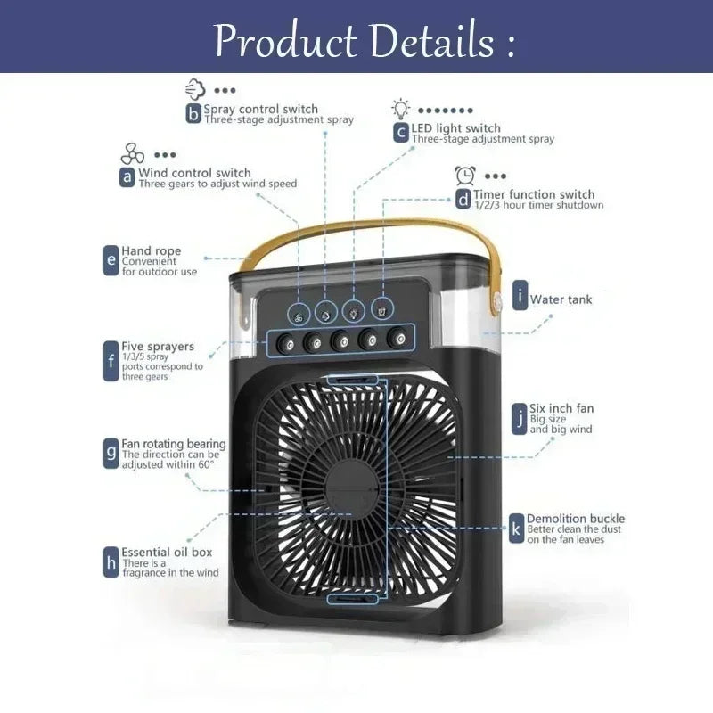 3-in-1 Mini Air Cooler | Fan, Humidifier & LED Night Light