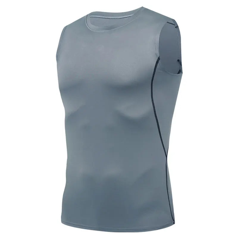 Elite Men Compression Tank with a snug, muscle-supporting fit, moisture-wicking fabric, and sleeveless design ideal for intense training and gym workouts.