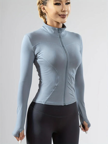 EliteAir Women Fitness Coat with lightweight, breathable fabric, full-zip front, and a fitted design—ideal for layering during workouts or cool-weather training.