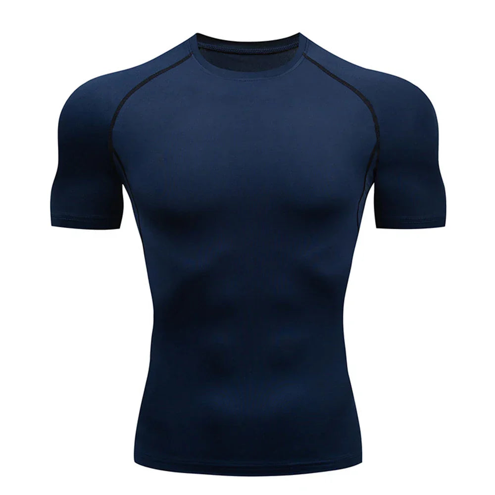 EliteFit Men Compression Tee with snug, muscle-supporting fit, moisture-wicking fabric, and breathable design for enhanced workout performance