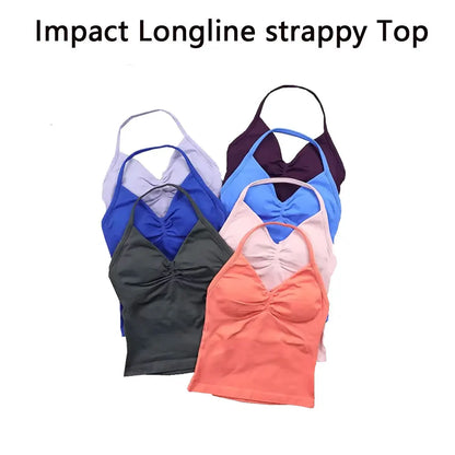 Elite Strappy Yoga Bra Top with crisscross back design, supportive fit, and breathable fabric—perfect for yoga, pilates, or low-impact workouts