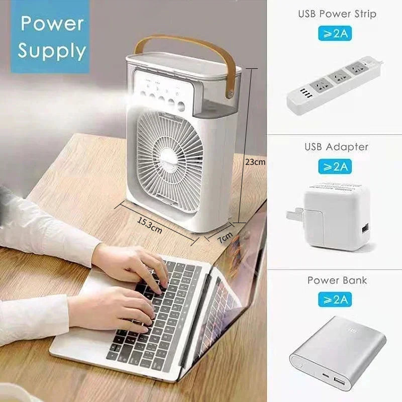 3-in-1 Mini Air Cooler | Fan, Humidifier & LED Night Light