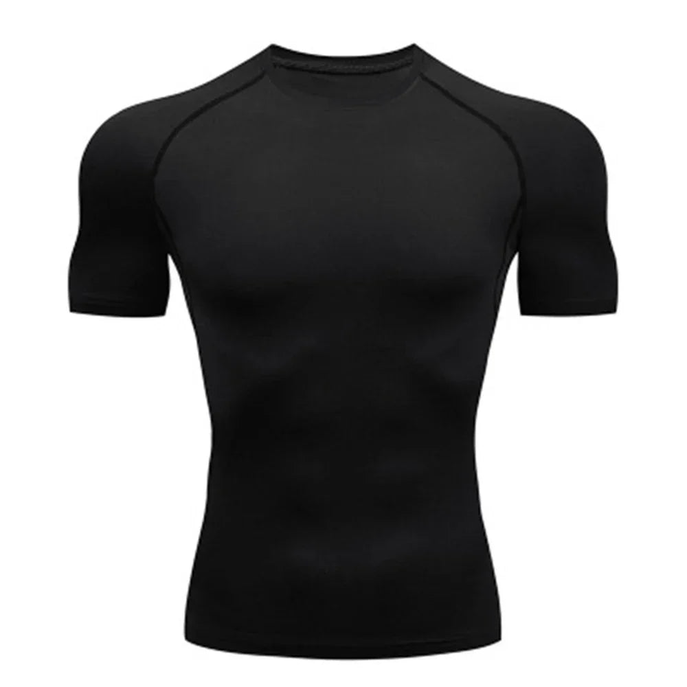 EliteFit Men Compression Tee with snug, muscle-supporting fit, moisture-wicking fabric, and breathable design for enhanced workout performance