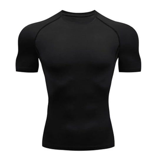 EliteFit Men Compression Tee with snug, muscle-supporting fit, moisture-wicking fabric, and breathable design for enhanced workout performance