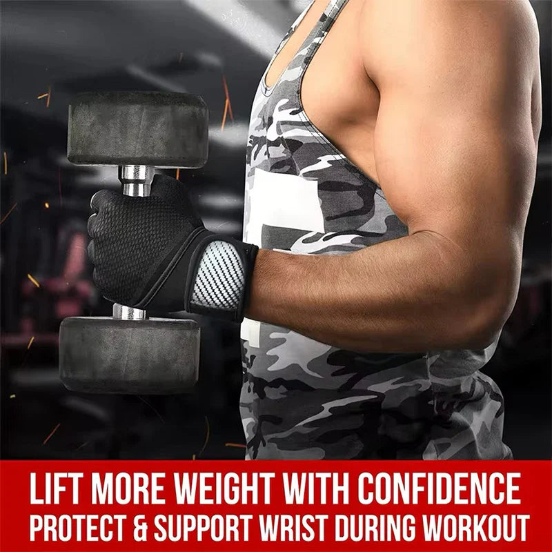 Elite Grip Workout Gloves with padded palms, adjustable wrist straps, and breathable material for enhanced grip and comfort during workouts.