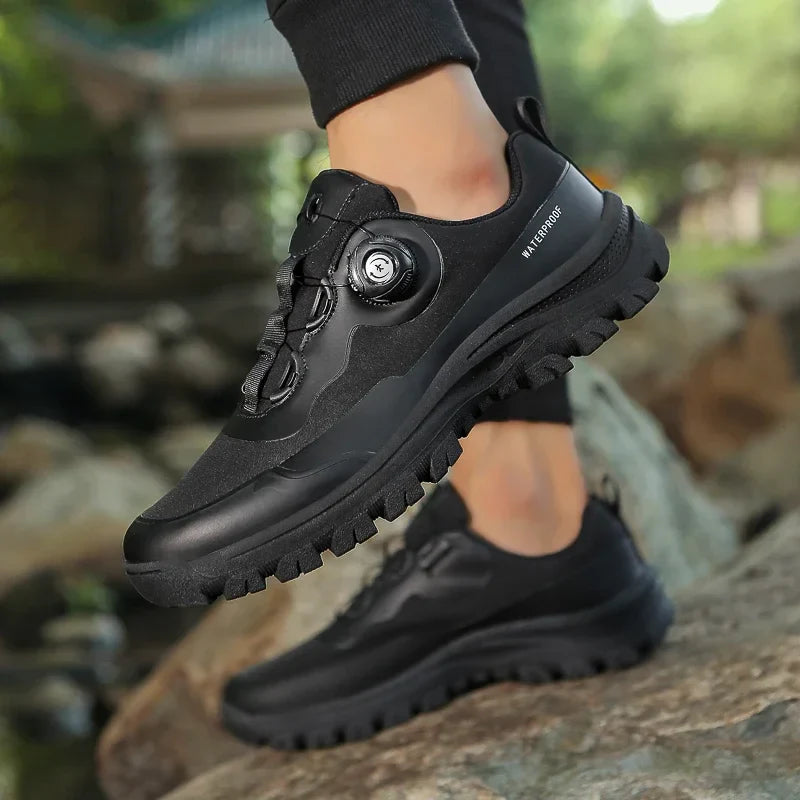 Elite Rotary Hiking Shoes with rugged soles, reinforced support, and breathable materials, designed for stability and comfort on rough outdoor trails